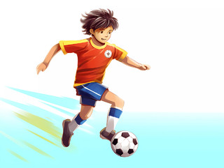 体育教育培训足球招生卡通人物男生踢足球场景